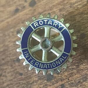 Rotary International Blue Enamel Goldtone Gear Wheel Screwback Lapel Pin Vintage